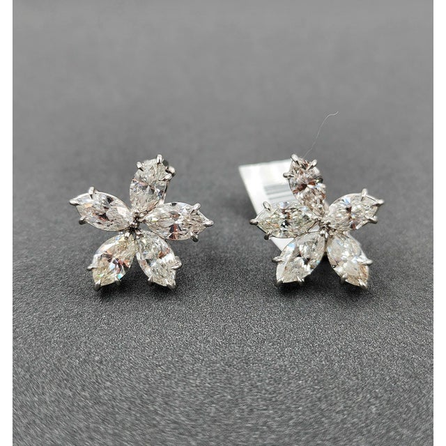 Metal 8.04 Ct Marquise Flower Diamond Earrings, A Pair For Sale - Image 7 of 8