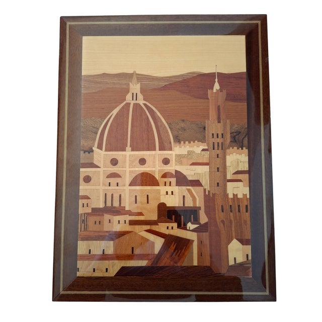 Wood Handcrafted Wood Inlay Panorama of Florence, Brunelleschi Dome, 1980s For Sale - Image 7 of 8
