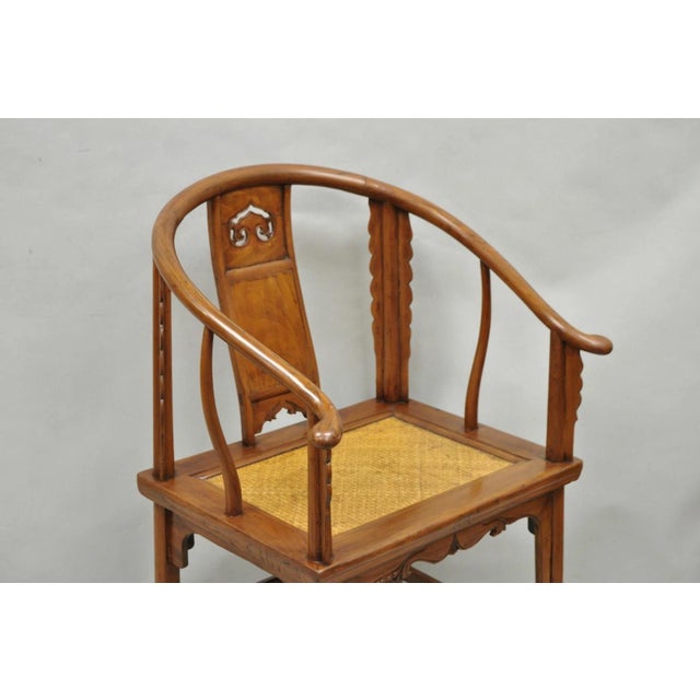 Wood Antique Chinese Elm Hardwood Horseshoe Oriental Huanghuali Lounge Arm Chair For Sale - Image 7 of 16