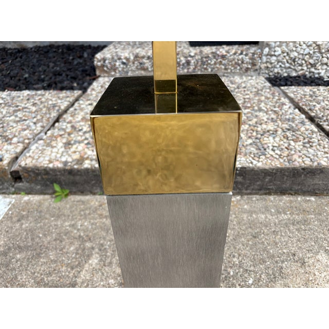 1980s Frederick Cooper Stainless Steel and Brass Lamps - a Pair For Sale - Image 9 of 14
