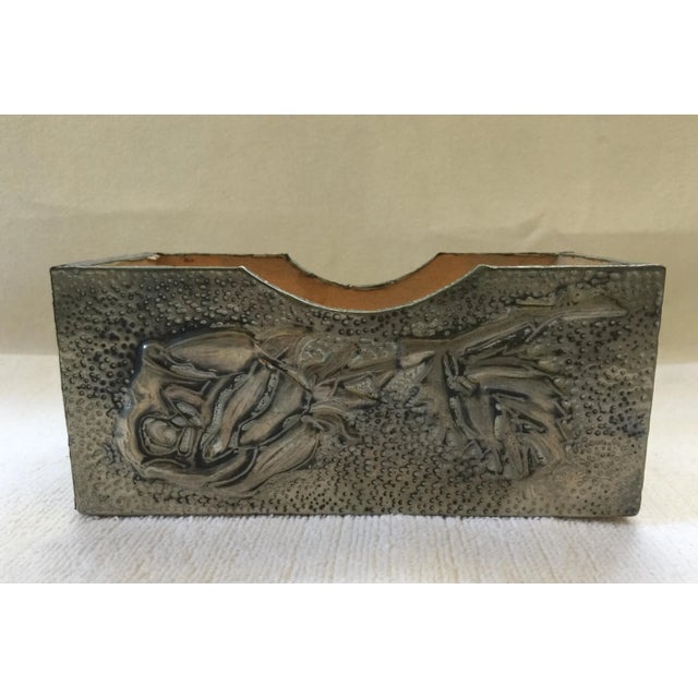 Arts and Crafts Vintage Silver Tone Metal and Wood Box For Sale - Image 4 of 8