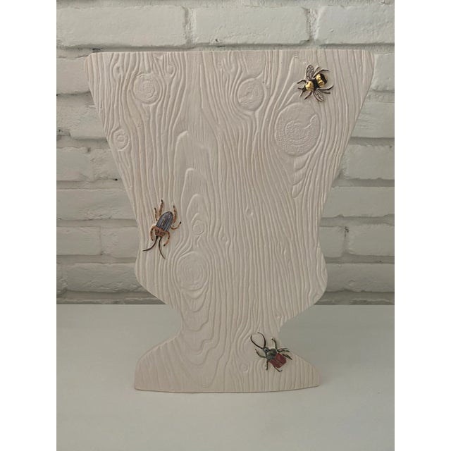 Extra large faux bois Silhouette vase with iridescent beetles and 22 karat gold bee.