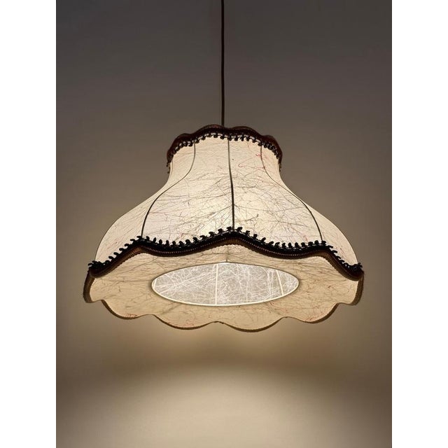 Vintage Fabric with Red Threads Cocoon Pendant Lamp, 1970s For Sale - Image 10 of 14