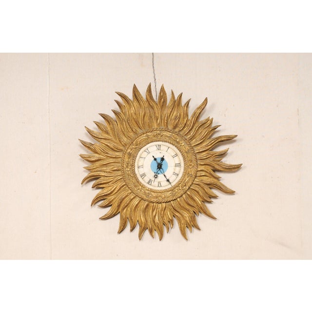 Mid 20th Century Spanish Gold Sunburst Wall Clock For Sale - Image 9 of 9