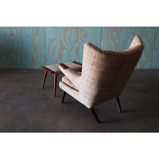 Hans Wegner 1950s Hans J. Wegner Papa Bear Ap19 Chair and Ottoman Teak and Boucle For Sale - Image 4 of 15
