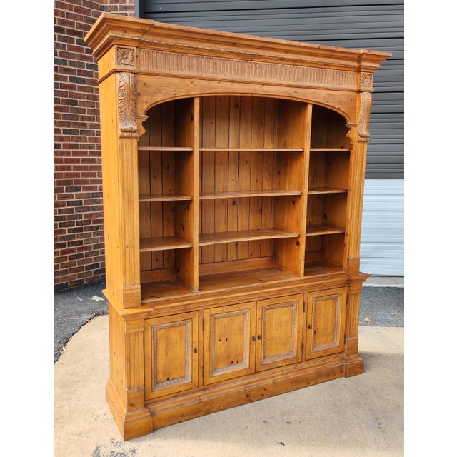 Traditional Ethan Allen Massive Hardwood Bookshelf Wall Unit For Sale - Image 3 of 8
