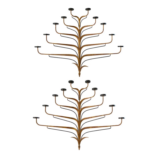 Pair of Large Mid 20th Century Metal Candle Sconces For Sale