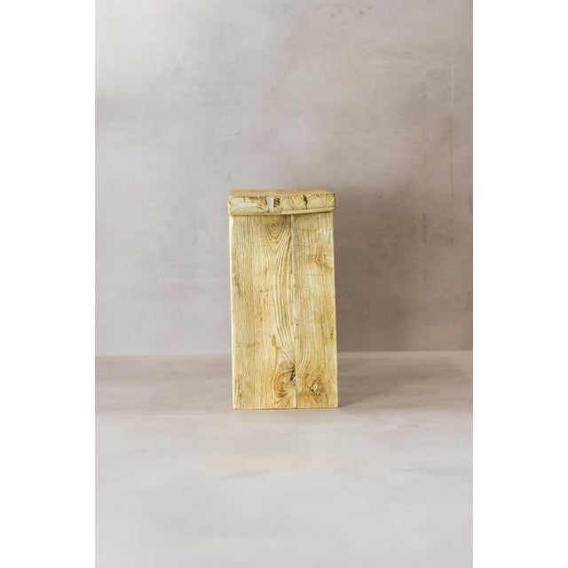 Vintage Rustic Square Elm Wood Stool For Sale - Image 5 of 7