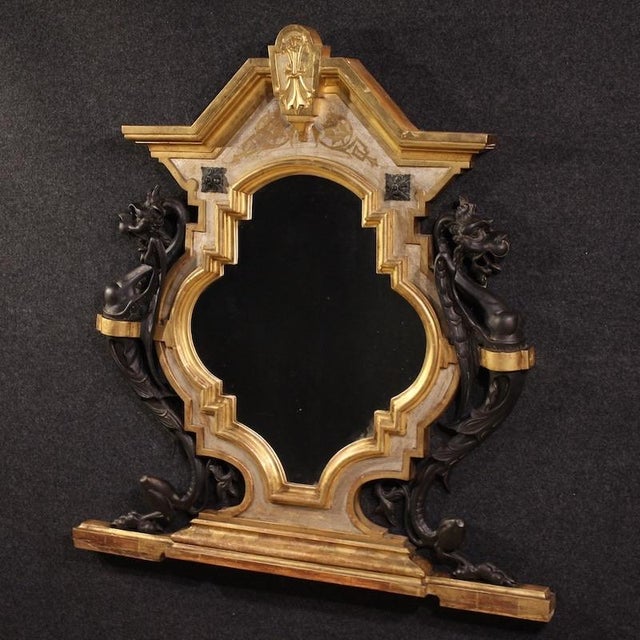Gold Italian Lacquered and Gilded Mirror, 1880s For Sale - Image 8 of 13