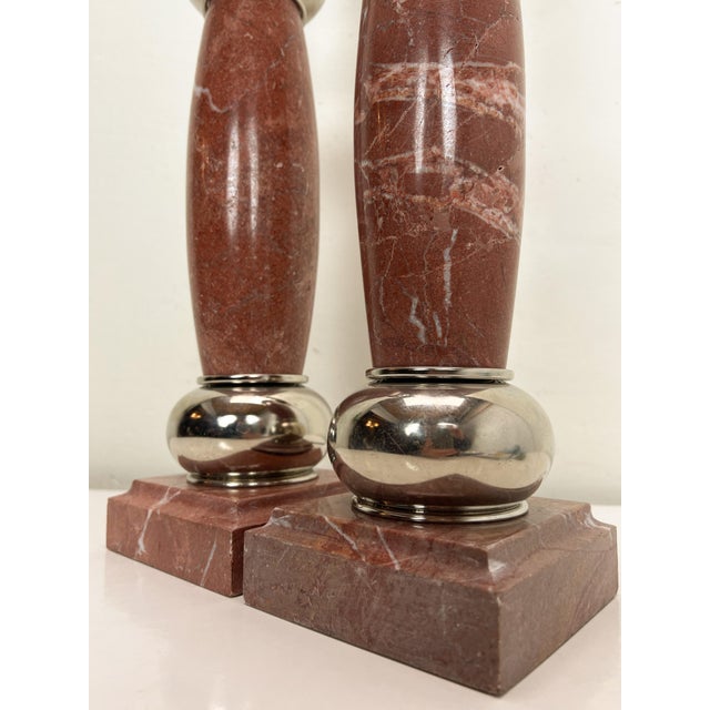 Red Marble and Chromed Steel Column Table Lamps, 1970s, Set of 2 For Sale - Image 11 of 13