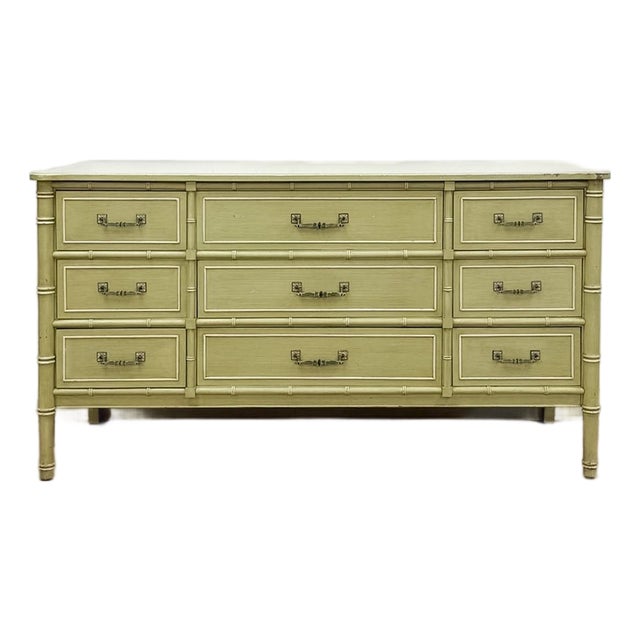 Vintage Dresser Henry Link Green Nine Drawer Bali Hai Coastal Hollywood Regency For Sale