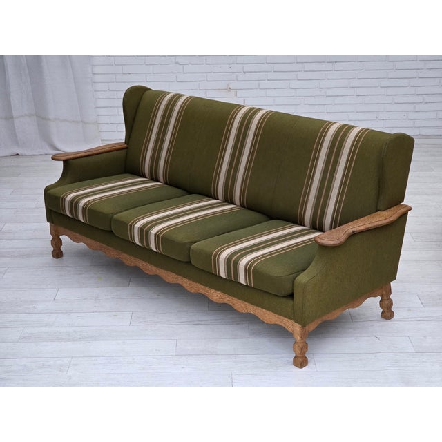 Danish Oak and Wool 3-Seater Sofa, 1970s For Sale - Image 13 of 18