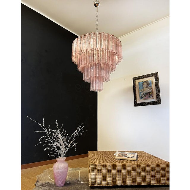 Pink Large Vintage Murano Glass Tiered Chandelier, 1990s For Sale - Image 8 of 18