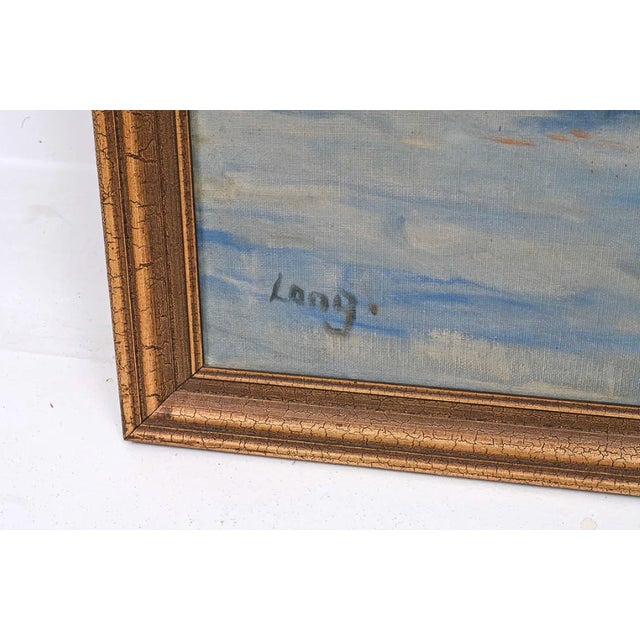 Large Antique Signed Oil on Canvas | Scandinavia Maritime Scene For Sale - Image 4 of 4
