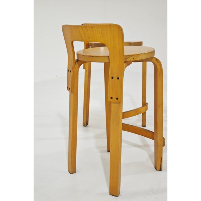 Mid-Century Modern Vintage Wooden Stools by Alvar Aalto for Artek, 1970s, Set of 4 For Sale - Image 3 of 18