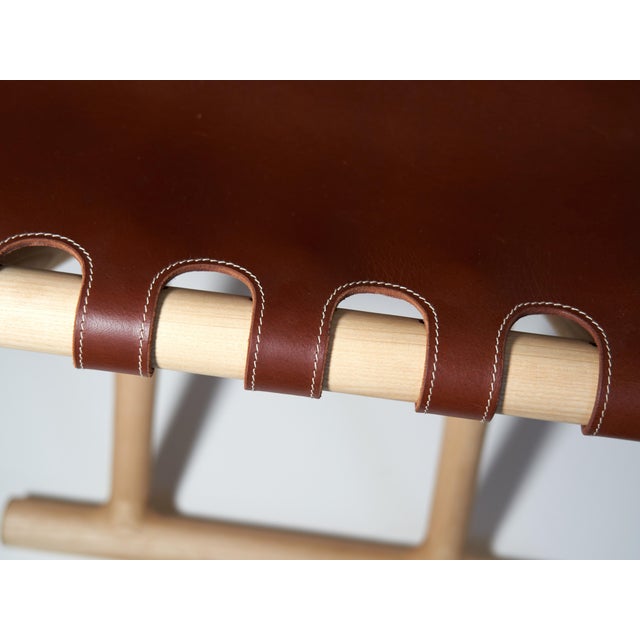 Animal Skin X Folding Stool With Sling Leather Seat. Designed and Crafted by Val Khvan. For Sale - Image 7 of 7