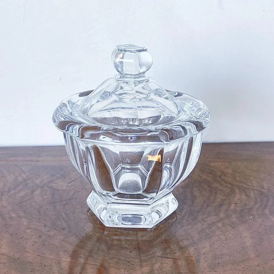Vintage Baccarat Crystal Lidded Candy Dish Jar in Hexagonal Shape
