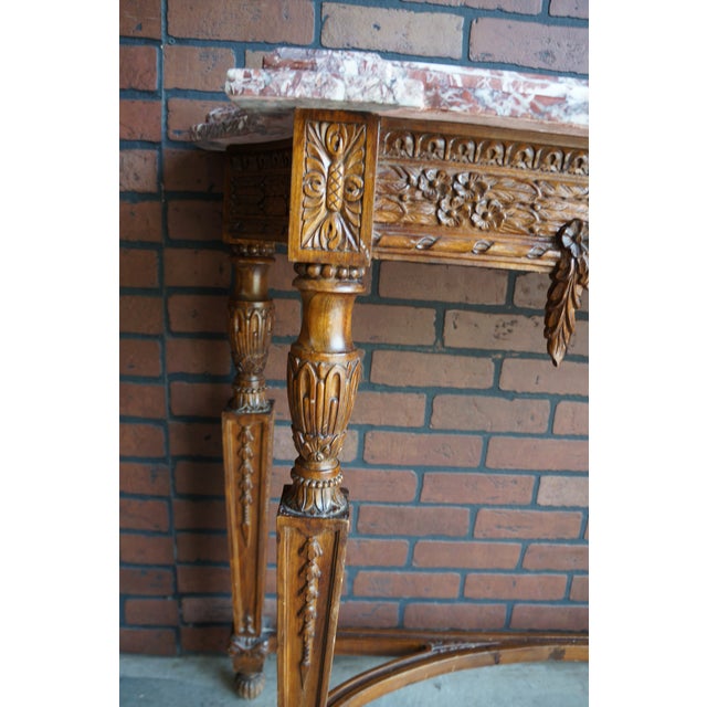 French Provincial Antique French Louis XVI Marble Top Console Table For Sale - Image 3 of 9