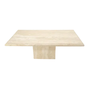 Large Travertine Beveled Edge Single Pedestal Rectangle Dining Conference Table