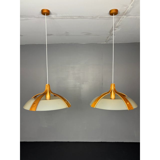Mid-Century Space Age Layered Walnut Model 328 Pendants from Temde, 1960s, Set of 2 For Sale - Image 14 of 18