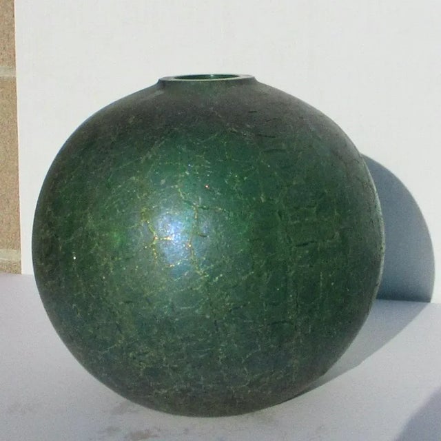 Glass Green Glass Globe With Irridescent Flash Glaze. For Sale - Image 7 of 7