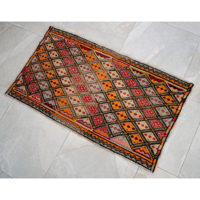 Offered is a hand-woven and braided small Turkish rug. Dimension: 20.9 x 37 inches Material : Wool on wool. Origin: Aegean...