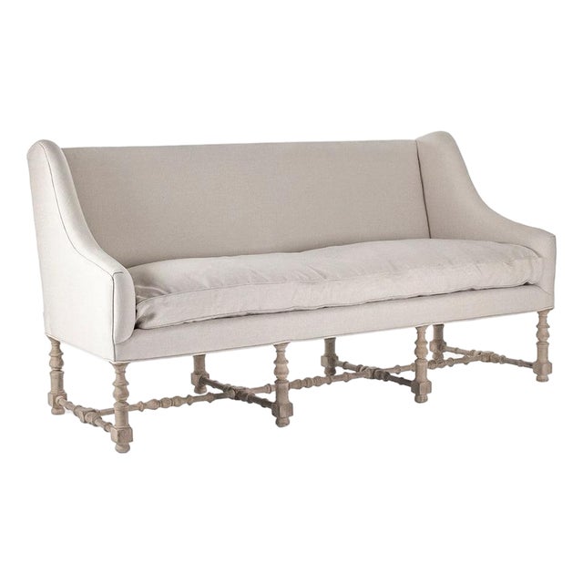 Worden Settee Bench - Natural Linen / Natural Birch Frame For Sale