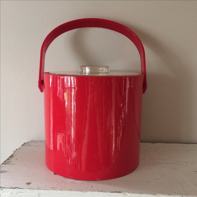 Vintage Red Ice Bucket & Tongs Chairish
