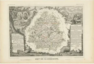 Antique Map of Dordogne in France by V. Levasseur, 1854