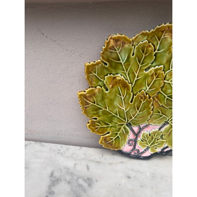 Continental Majolica Leaf Plate Circa 1900. Signed Czechoslovakia.