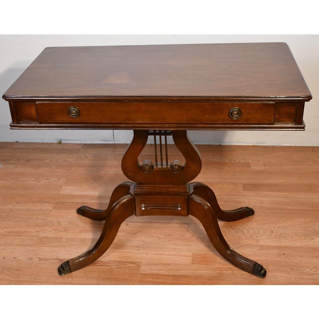 1930 English Mahogany Accent Console Table Lyre Base For Sale - Image 13 of 17