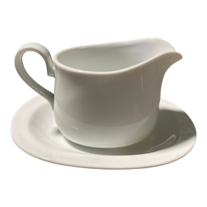 Vintage Corning by Japan Ceramic Gravy Boat W/ Drip Plate in “Frost White”