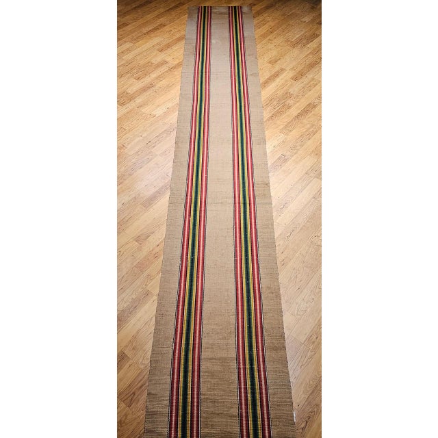 Vintage American Rag Runner, Handwoven Wool & Cotton, Stripe Pattern, 3x18 For Sale - Image 12 of 16