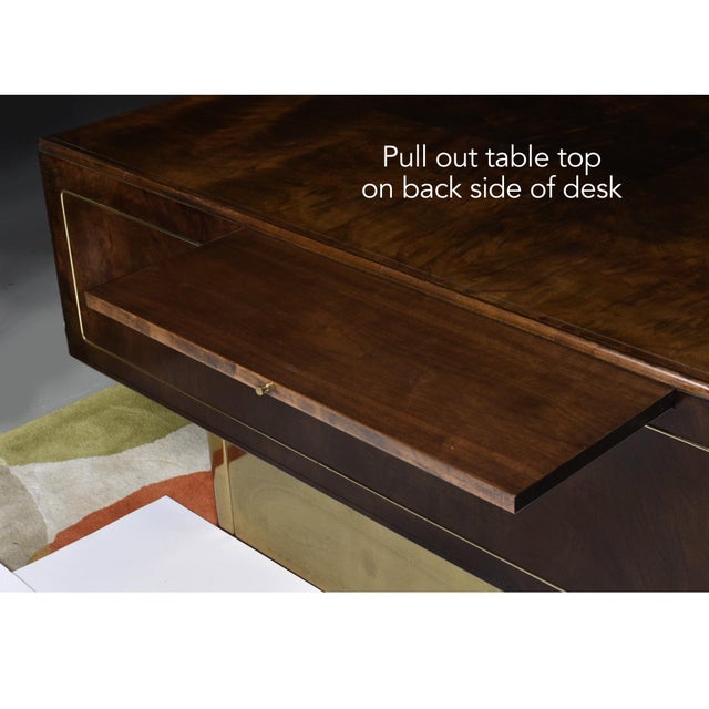 1970s Romweber Burl Wood and Gold Trim Executive Desk With Filing Drawers For Sale - Image 14 of 18