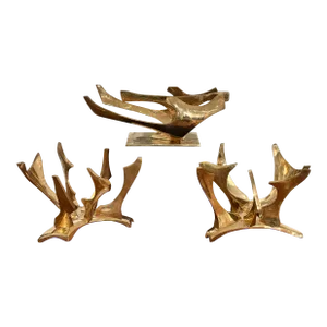 Rare Fred Brouard Signed Gilt Bronze Table Bases Set of 3