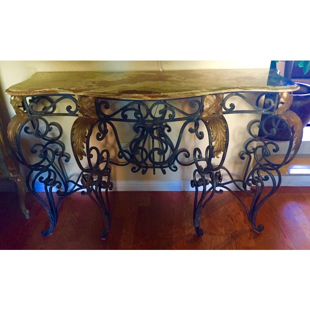 Green Louis XV Style Wrought Iron Console Table For Sale - Image 8 of 8