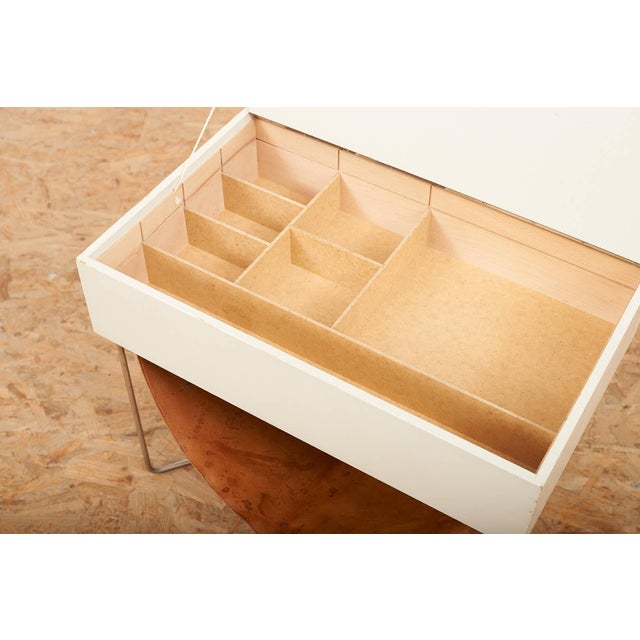 Folding Metal Frame Box with Leather Compartment in White Painted Plywood from Wohnhilfe, 1950s For Sale - Image 5 of 12