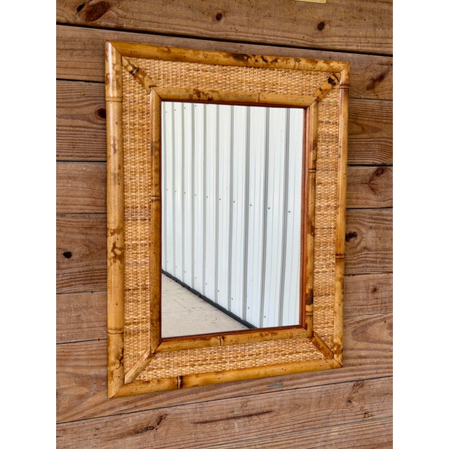 Vintage Coastal Tortoise Bamboo & Woven Rattan Wall Mirror For Sale - Image 9 of 12