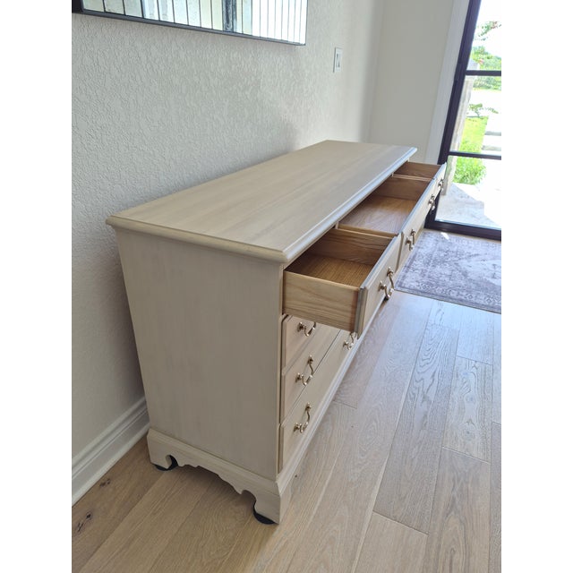 Beige 1990s Durham Furniture Co. Custom Finished Solid Cherry Triple Dresser in Weathered Tan With Aged Brass Hardware For Sale - Image 8 of 17