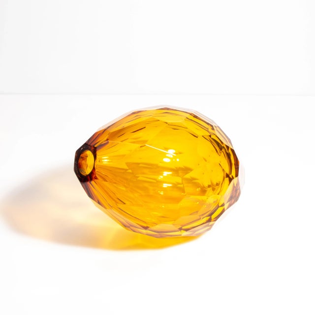 Hand Blown Murano Facet Vase in Amber For Sale - Image 4 of 7