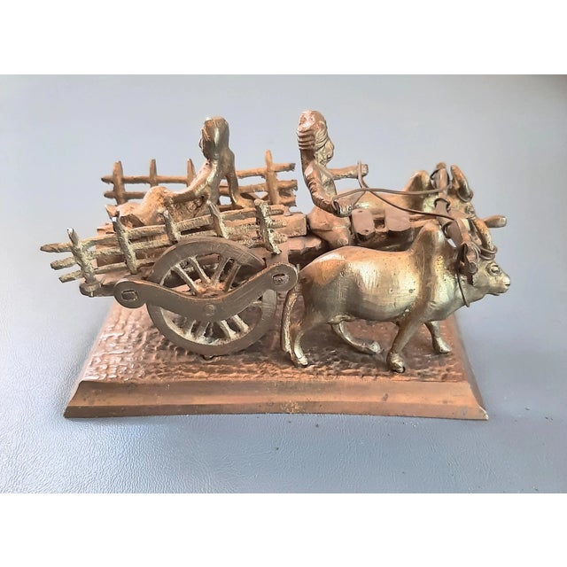 Indian Vintage India Brass Man With Wagon Cart Bulls Cows For Sale - Image 3 of 8