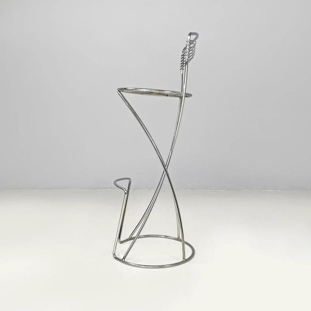Postmodern Postmodern Italian Chromed Metal Round Base Stool with Footrest For Sale - Image 3 of 18