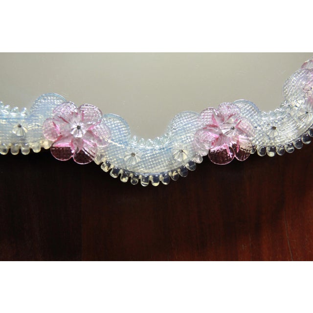 Wood Large Iridescent Murano Glass 26 Rose Wall Mirror, Italy, 1960s For Sale - Image 7 of 14