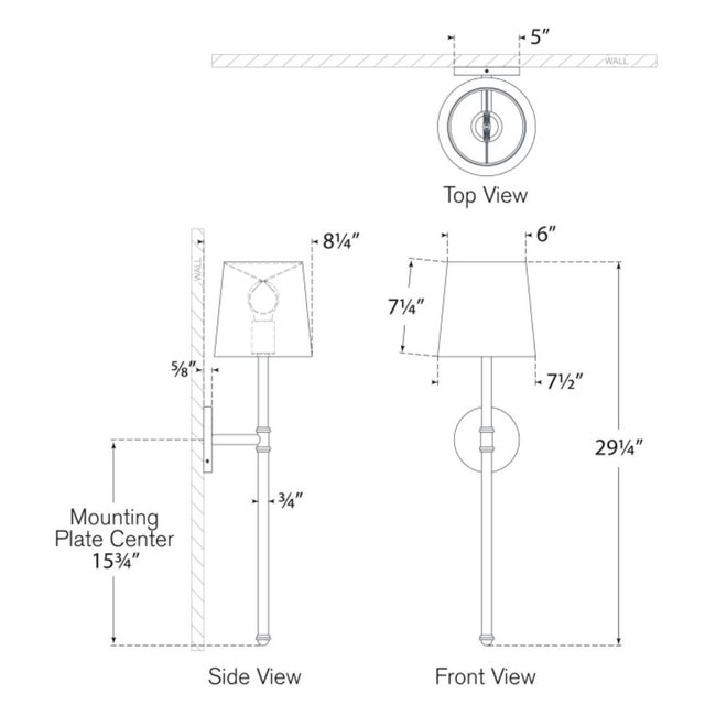 Camille Large Tail Sconce in Bronze with Linen Shade Designer: Suzanne Kasler Finish: Bronze Height: 29" Width: 7.5"...