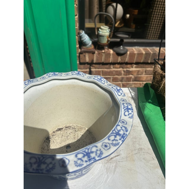 Ceramic 1970s Blue and White Floral Ceramic Planter For Sale - Image 7 of 7