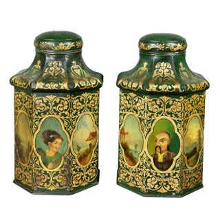 Victorian Tole Teacannisters - a Pair For Sale