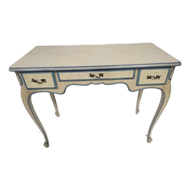 Vintage French Provincial Cream & Blue Writing Desk / Vanity For Sale
