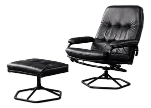 Set of Mid-Century Modern Danish Black Leather Swivel Chair & Ottoman from Unico, 1970s