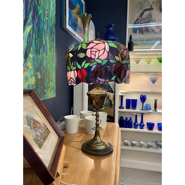 Late 20th Century Tiffany-Style Stained Glass Lamp For Sale - Image 13 of 13