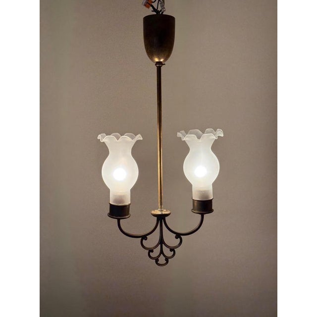 Art Nouveau Brass and Glass Hanging Lamp, 1920s For Sale - Image 13 of 14